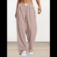 thumbnail image 4 of Pantalones Bóxer de Pijama A Rayas de Cuadros para Mujer, Cómodos y Bonitos con Bolsillos, Conjuntos de Otoño Y2K Café XL, 4 of 9