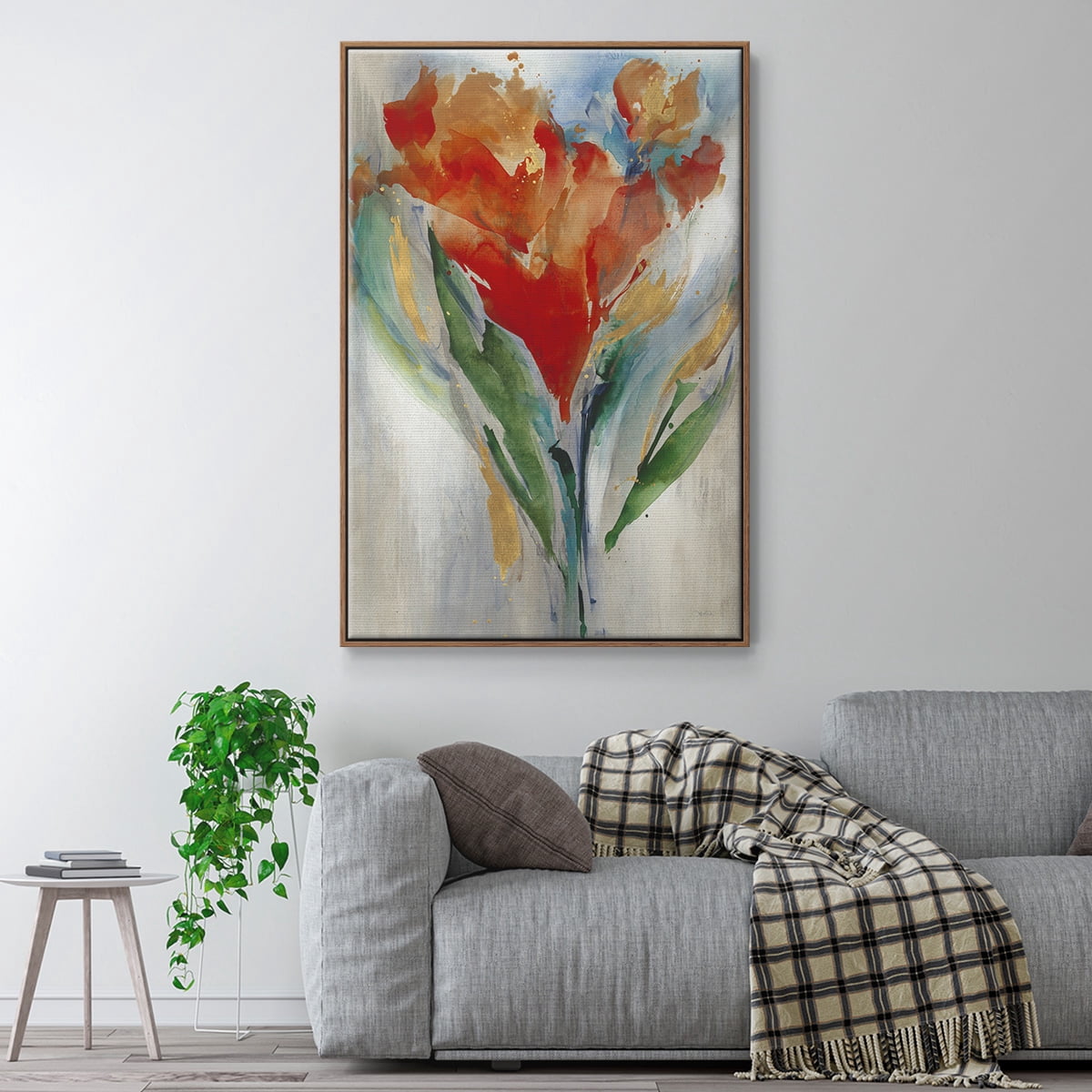 Wild Flower Bouquet Framed Premium Gallery Wrapped Canvas - Ready to Hang - 25 x 37 - Walnut Floating Frame