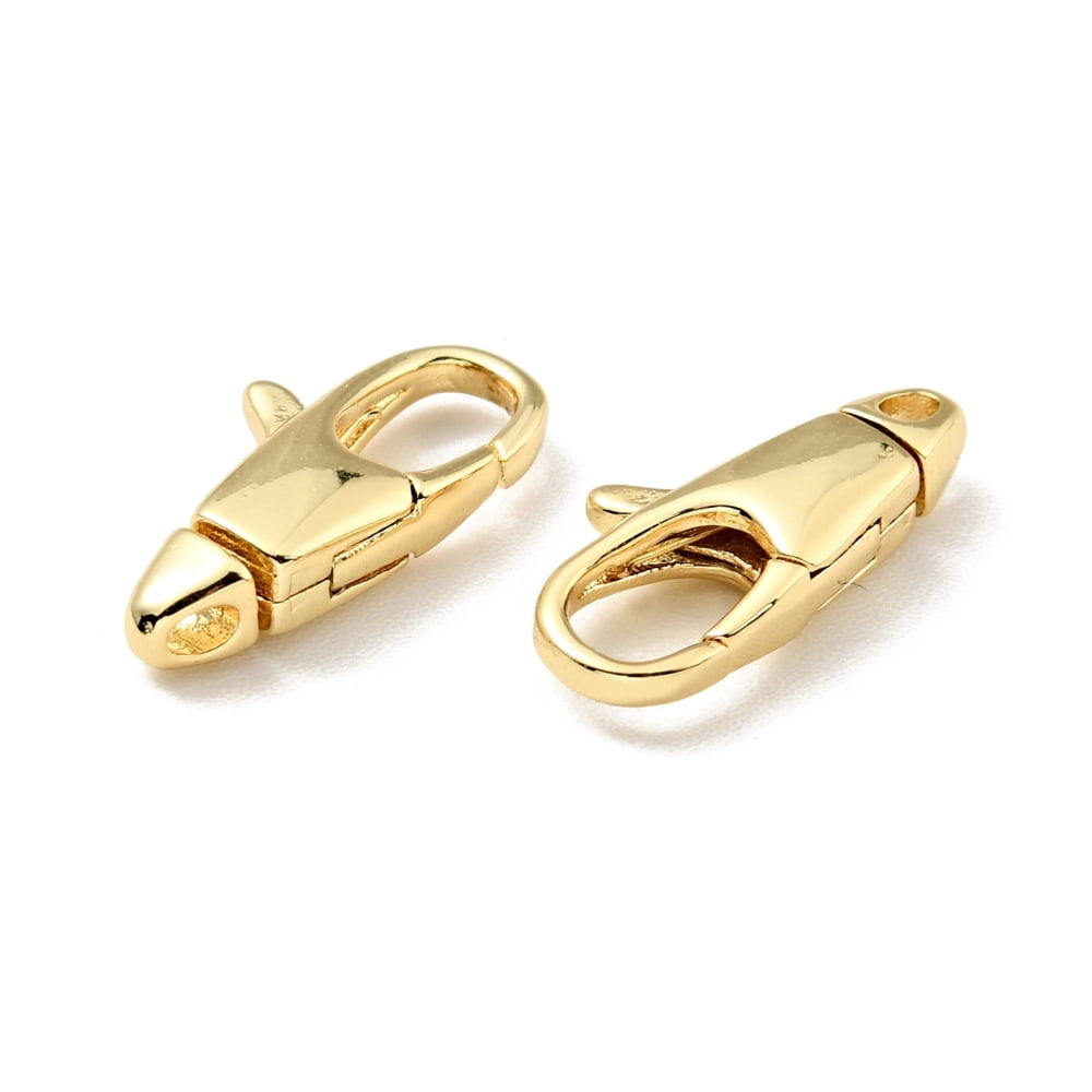 Brass Swivel Lobster Claw Clasps for Jewelry Making Findings Cadmium Free & Lead Free Long-Lasting Plated Real 18K Gold Plated 14.5x7x3mm Hole: 1.2mm