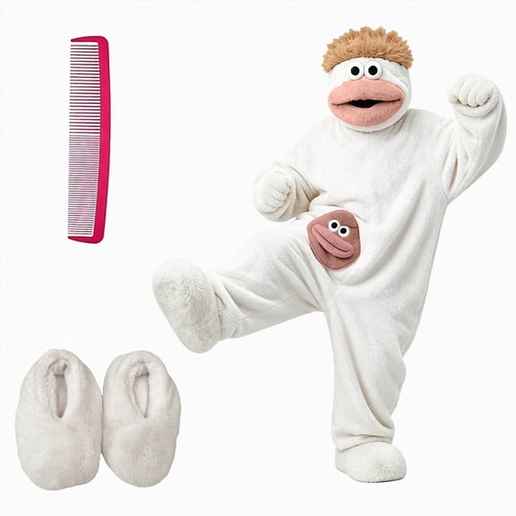 Xyant Funny Big Mouth Monster Onesie Pajamas for Boys Girls 2-10 Years Oversized Plush Fleece Hooded One Piece for Sleep & Party (White,5-7 Years)