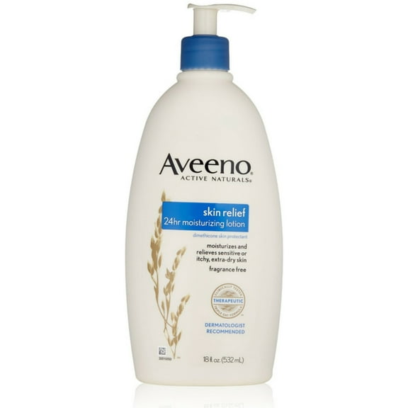 AVEENO Active Naturals Skin Relief 24 Hour Moisturizing Lotion, 18 Oz (Pack of 4)