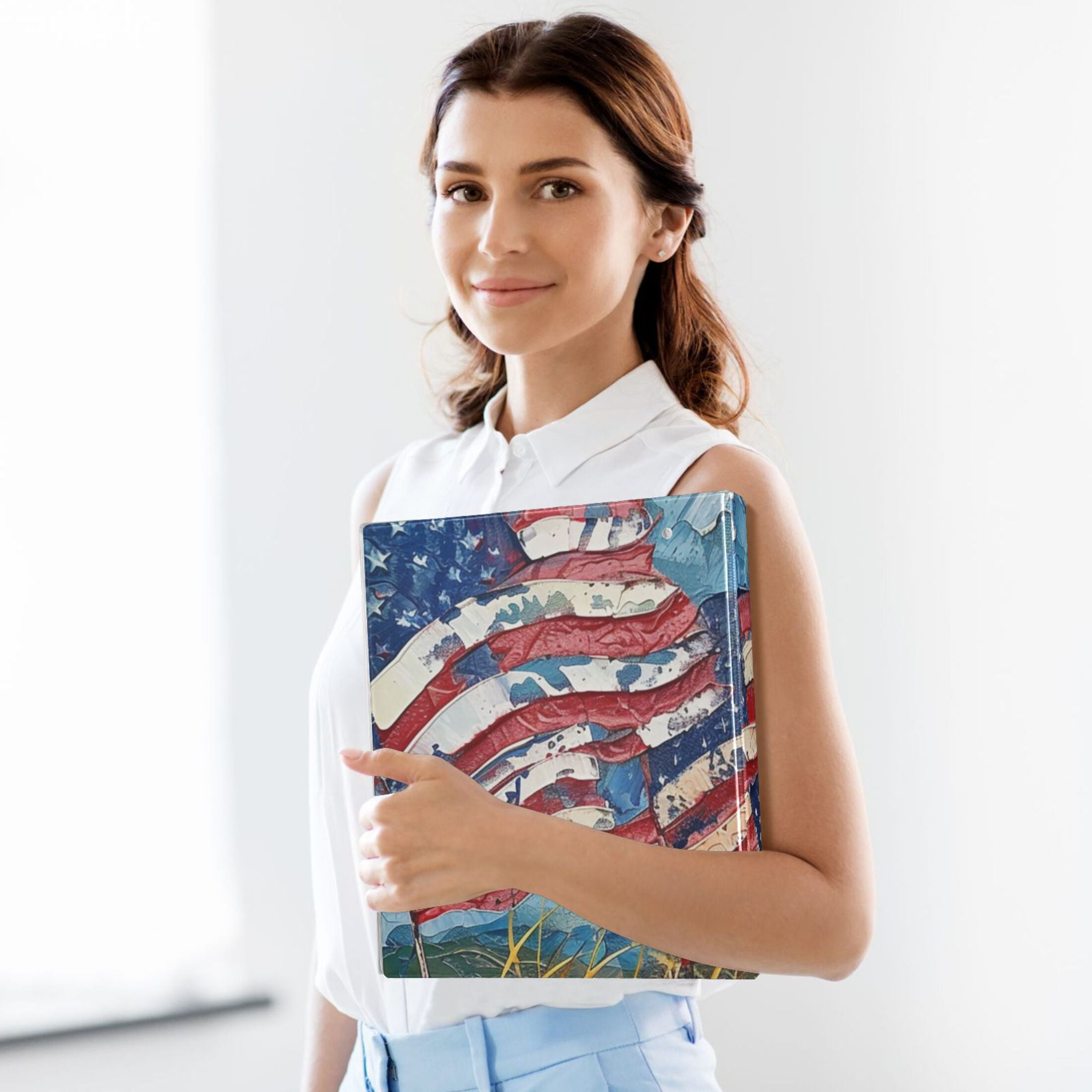Usa Flags 3 Ring Binders 1.5 inch Hardcover File Folders with Interior Pockets A4 Size Organizer for School Office Hospital