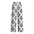 thumbnail image 6 of MYAOYI Women's Vintage Damask Print Wide Leg Pants, Smocked High Waist Palazzo Trousers with Pockets, 6 of 7