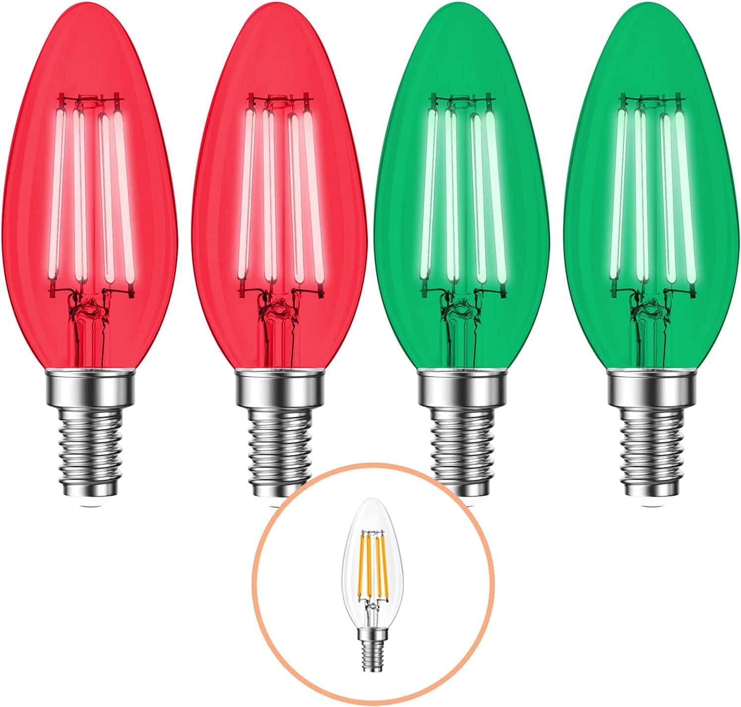 red and green light bulbs