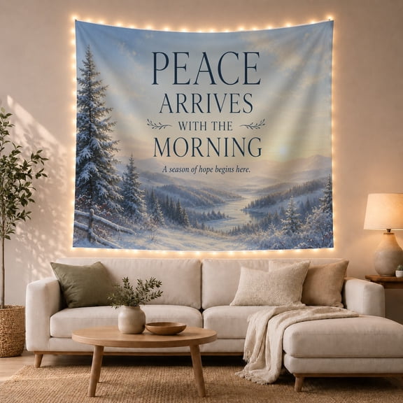 Snowy Evergreen Tree by Fence in Valley with Mountains, Serene Rustic for Farmhouse Decor Lovers, Inspirational Wall Art, Holiday Gift Tapestry Wall Hanging for Living Room and Bedroom