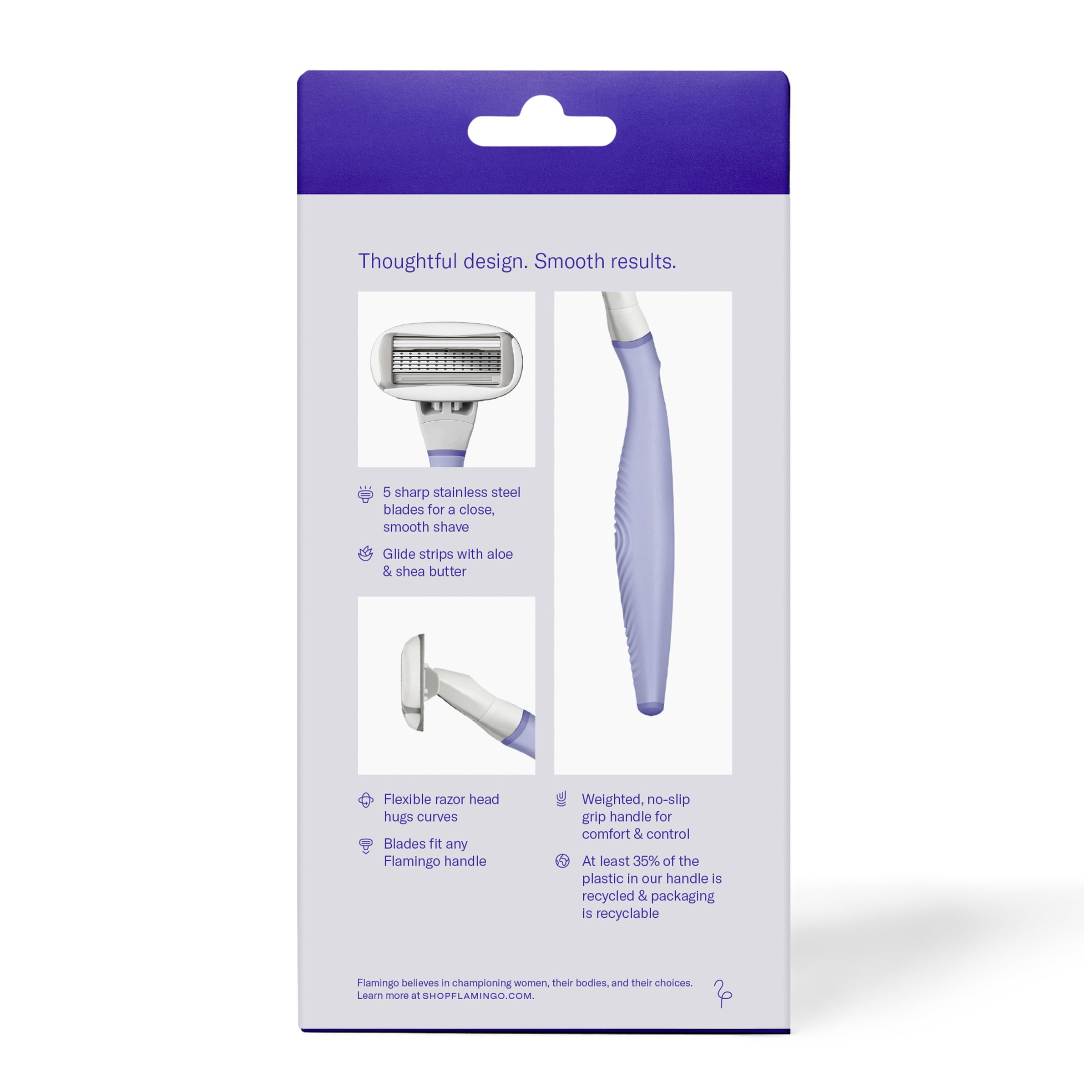 Flamingo Women's Razor Value Pack with Razor Handle and 5-Blade Razor Cartridges, Lilac, 6 Piece