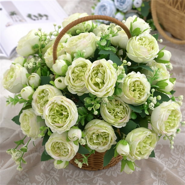 Flores artificiales, flores falsas, flores artificiales, juego de regalo para mujer, ramo de rosas, flores artificiales, decoración del hogar, ramo de boda, rosa, rosa pegada a la pared