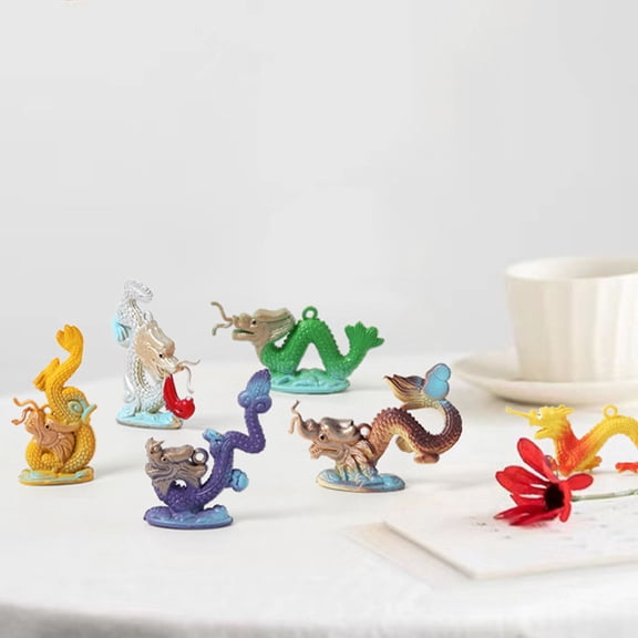 UPOUART 6-Piece Chinese Dragon Figurine Set PVC Home Decor with Assorted Colors for Indoor Display