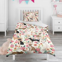 Chihuahua and Flower Duvet Cover and Pillowcase Set for Single Bedding, Bedroom Accessories for Kids Teens