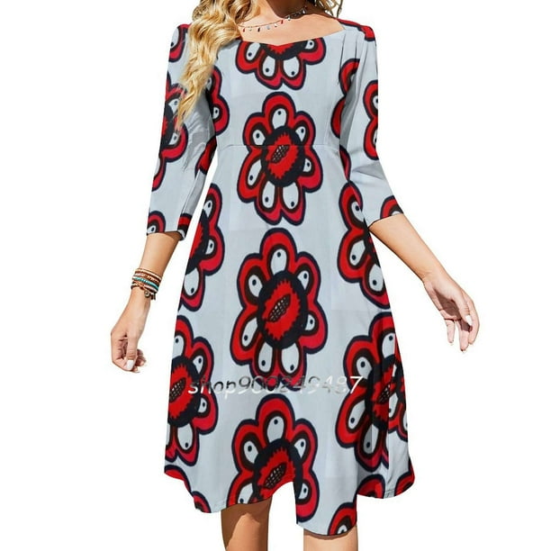 Vestido de escote cuadrado con flores rojas, nuevo vestido elegante ajustado a la cintura para mujer de talla grande