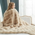 thumbnail image 3 of Cozy Bliss Faux Fur Throw Blanket for Couch, Fuzzy Soft Plush Thick Bubble Blanket for Sofa Bedroom Living Room, 50 * 60 Inches Beige, 3 of 18