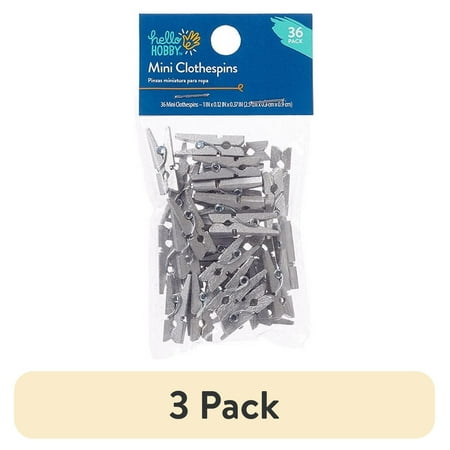 (3 pack) Hello Hobby Silver Mini 1" Wood Clothespins, 36 Pieces