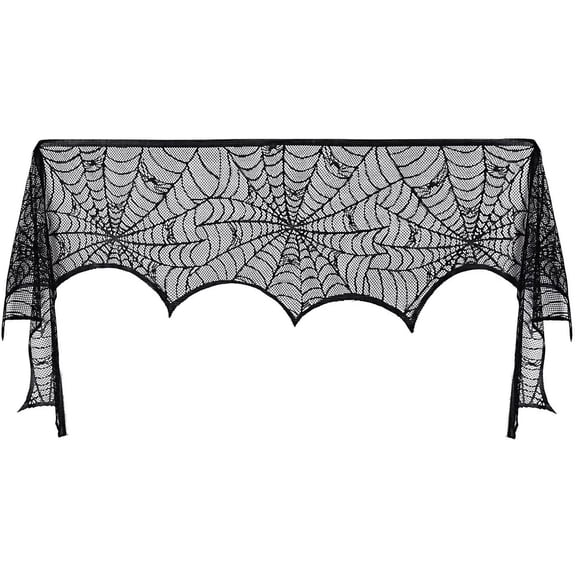 Halloween Cobweb Fireplace Scarf Mantle Scarf Spider Web Decorations Black Mantle Scarves Cover Lace Runner for Halloween Christmas Party Door