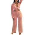 thumbnail image 2 of hirigin Women 3PCS Pants Suit, Plain Long Sleeve Button Lapel Blouse + Halter Tie-Up Bra Tops + Long Wide-Leg Pants, Ladies Casual Wears, 2 of 4