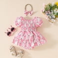 thumbnail image 4 of CAICJ98 Baby Girl Easter Outfit Short Sleeve Square Neck Smocked Bunny Bubble Romper Dress with Headband Infant Newborn Girls Clothes Spring Summer (Pink,3-6 Months), 4 of 7