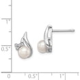 thumbnail image 4 of Sterling Silver Rhodium 6mm Fw Cultured Pearl & Diamond Post Ear (13 X 8) Made In India qdx311, 4 of 5