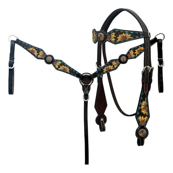 Hilason Horse Floral Hand Painted American Leather Breast Collar Headstall Brown