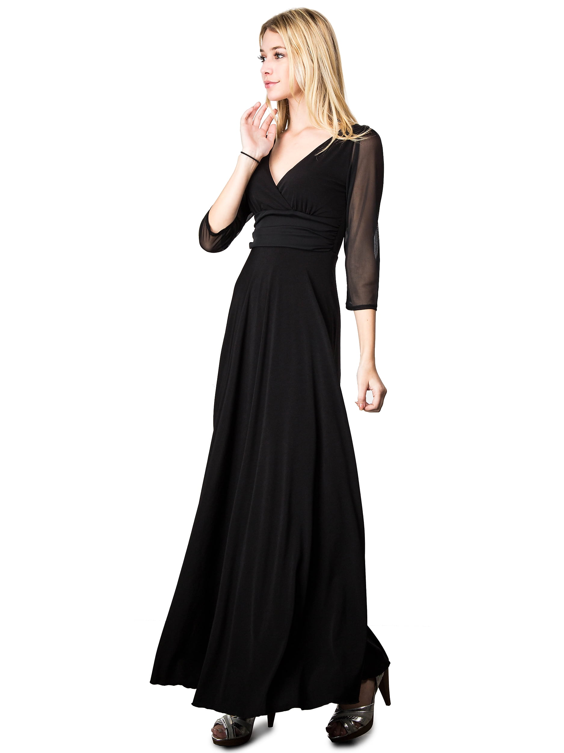 Evanese Women's Slip on Evening Party Formal Long Dress Gown with 3/4