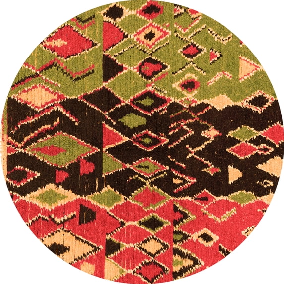 Ahgly Company Indoor Round Oriental Orange Modern Area Rugs, 6' Round