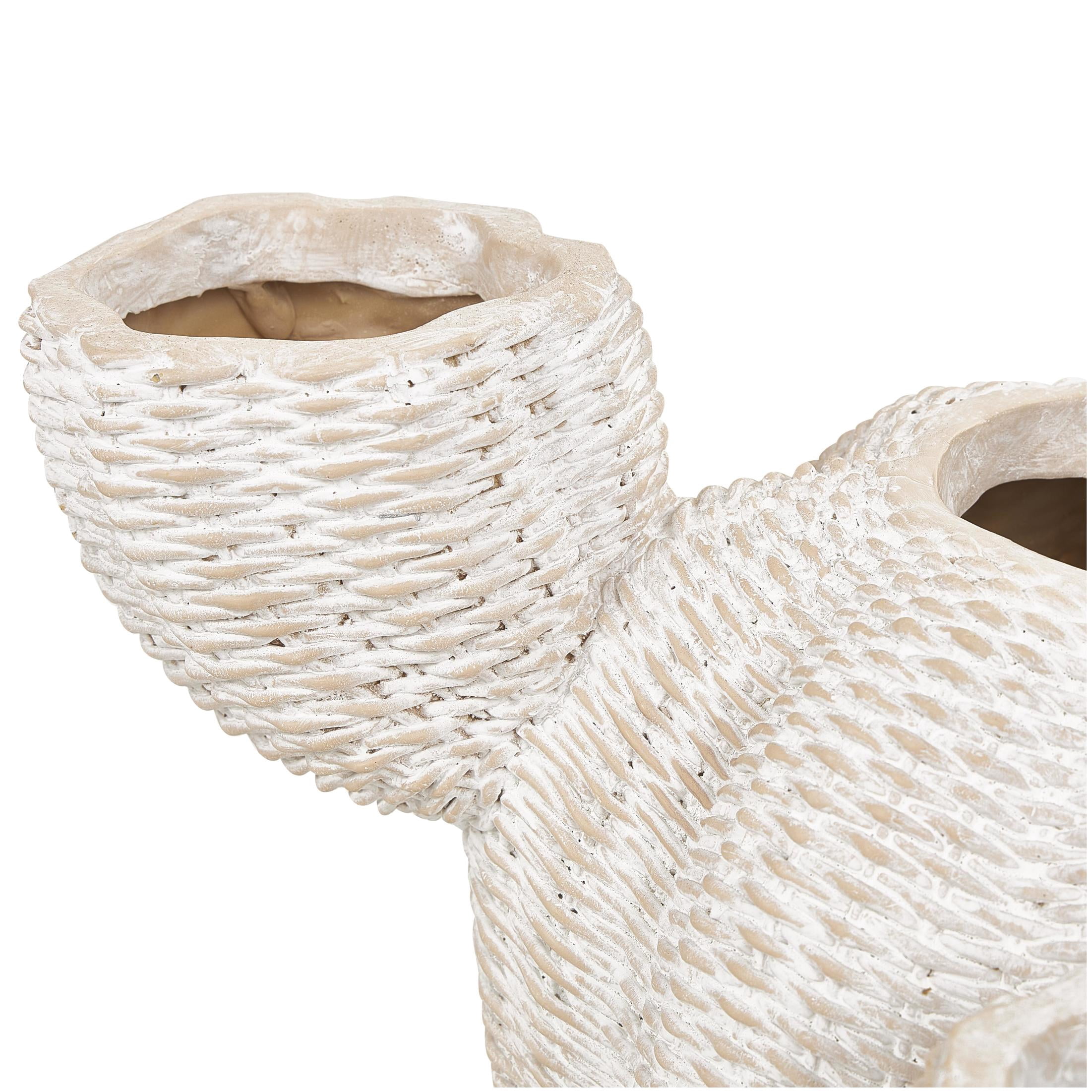 DecMode 22" x 12" Wide Textured Cream Resin Cactus Planter