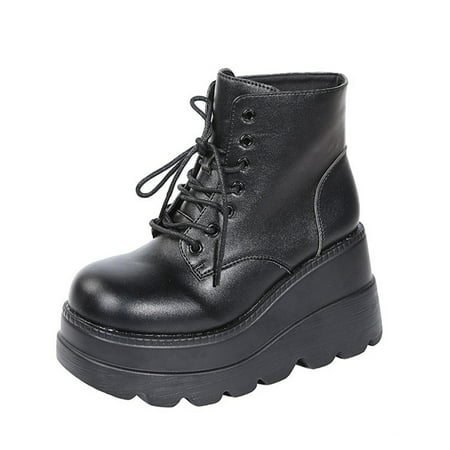 

jsaierl 2022 Autumn And Winter New Round Toe Thick-soled Leather Short Boots British Style Women