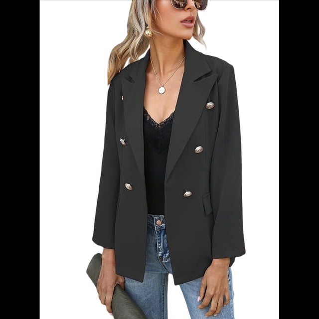 Chaqueta Blazer para Mujer, Informal, de Negocios, con Frente Abierto, Solapa, Elegante Abrigo con Bolsillos Negro XXL