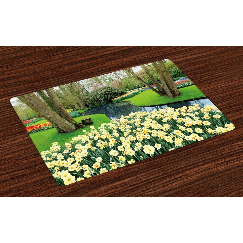Spring Placemats Set of 4 Flower Garden in Recreation Park with Fresh