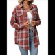 thumbnail image 3 of Camisa Abotonada para Mujer, Camisa A Cuadros, Larga, Solapa, Informal, para Negocios, Trabajo Rojo XXL, 3 of 10