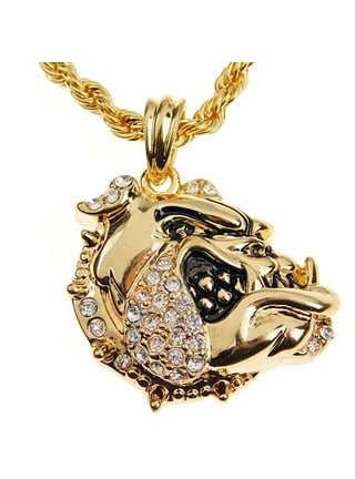 Crown Panda 24 Rope Chain Bear Bling Pendant White Head Gold Finish Hip  Hop Necklace 