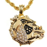 BLING CARTEL Mens Bulldog Rope Chain Bull Dog Head Bling Pendant Gold Finish Hip Hop Necklace 24" Inch