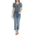 thumbnail image 2 of INSPIRE CHIC Women's Floral Blouse V Neck Relax Short Sleeve Tops M Navy Blue, 2 of 6