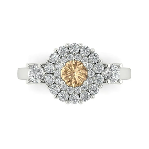 Halo Engagement Ring for Women - 1.4ct Yellow Moissanite in 14K White Gold Promise Ring