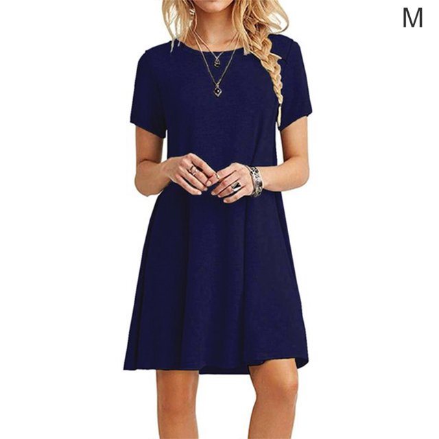 Vestido Mujer Verano Camiseta Larga Vestido De Manga Corta De Color Sólido, Azul Oscuro, M Methold AP001906-22