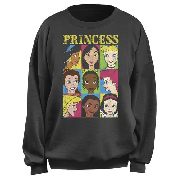 Junior's Disney Distressed Grid Close-Up Poster Sweatshirt Charcoal Medium