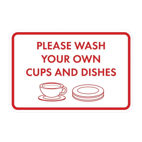Classic Framed Please Wash Your Own Cups and Dishes Sign (White/Red) - Large