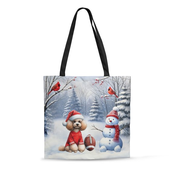 Hello Winter Poodle Football Snowman Welcome Snowy Morning All Over Print 3D Canvas Tote Bag Poodles Dog Lover Gifts Idea Reusable Handbag - 01012