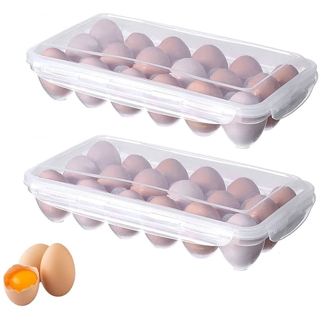 2 Piezas Caja para Huevos, Caja para Huevos, Caja para Huevos de Plástico, Caja para Almacenamiento de Huevos, Caja para Huevos Transparente, con Tapa para Protec, 18 Rejillas, para Refrigerador JM