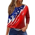 thumbnail image 2 of 4th of July Shirts Women 3/4 Sleeve T-Shirts Loose Red White and Blue Print Pullover Independence Day Patriotic Tops USA 250th Anniversary Celebration Party Crew Neck 1776-2026 Blouses Vermilion M, 2 of 5