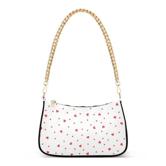 Womens Chain Shoulder Bag Love Hearts and Dots Classic Tote Handbags Fashion Clutch Hobo Purse with Zipper for Travel Casual