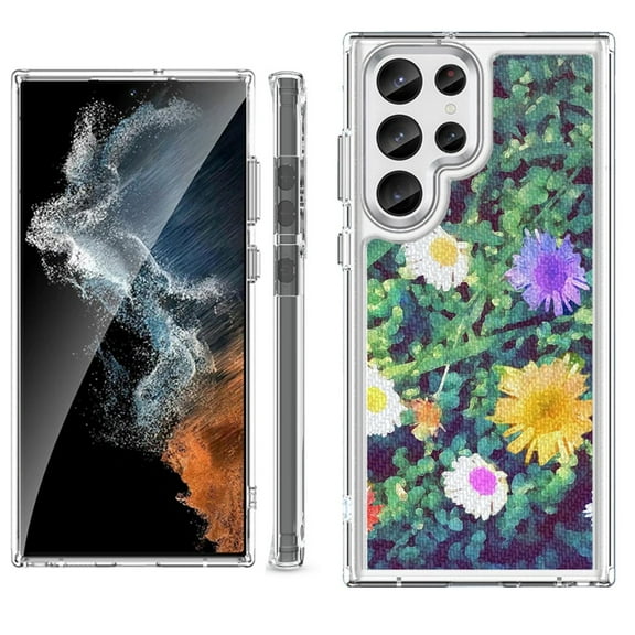 Shockproof Bumper Phone Case for Samsung Galaxy S23 Ultra 5G, by OneToughShield ® - Daisy Paint