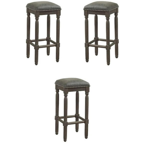 Home Square 30" Backless Bar Stool in Driftwood Gray - Set of 3