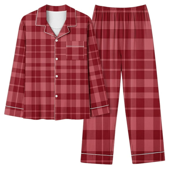 LIaqionyy Womens Pajamas Set 2 Piece Plaid Button Down Pjs Soft Long Sleeve Top and Pants Sleepwear Lounge Sets