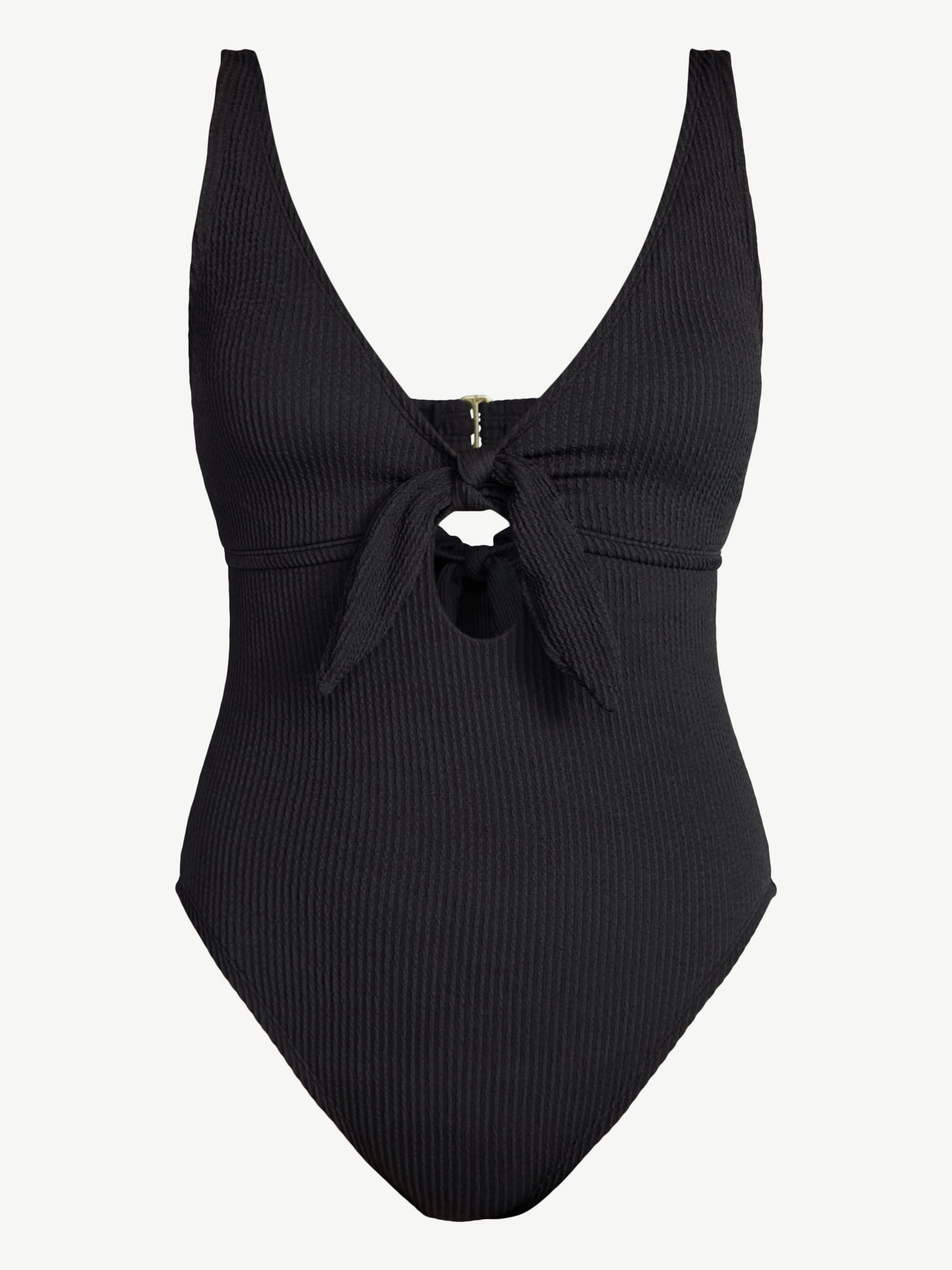Time and Tru Women's and Women's Plus Size Crinkle Plunge Tie Front One Piece Swimsuit, Sizes XS-3X