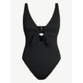 thumbnail image 3 of Time and Tru Women's and Women's Plus Size Crinkle Plunge Tie Front One Piece Swimsuit, Sizes XS-3X, 3 of 5