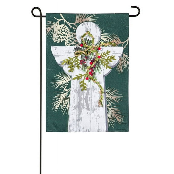 Evergreen Flag, Woodgrain Angel Garden Linen Flag, 18'' x 0.2'' inches