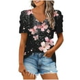 thumbnail image 2 of QUNYINEY Casual Tee Shirts Womens Puff Short Sleeve Pullover Floral Crew Neck Tops Loose Spring Tops for Women, 2 of 5
