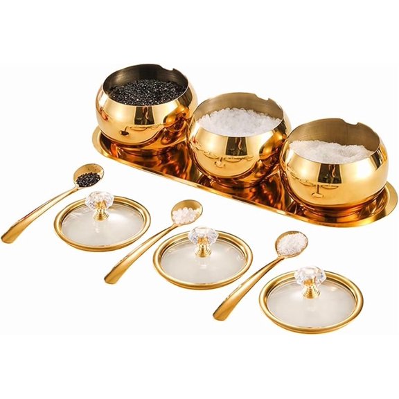 304 Stainless Steel Seasoning Containers Set, Condiment Jar Spice Container with Lid Spoon and Tray