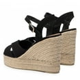 thumbnail image 3 of FSJ Women Peep Round Toe Espadrille Wedge High Heels Cross Strap Buckled Platform Sandals Summer Date Casual Dress Shoes Size 8 Black, 3 of 5