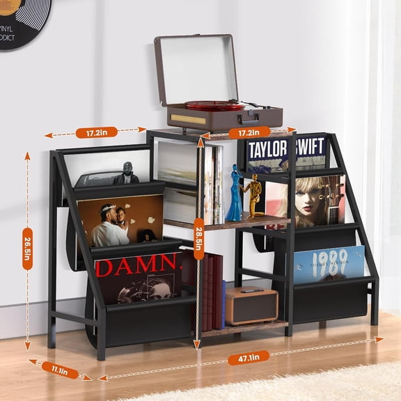 Record Player Stand,Vinyl Record Storage with 6-Tier Up to 280 Albums CDs, Record Holder Display Shelf for Living Room,Bedroom,Record Cabinet for Media Stereo Audio(Black)
