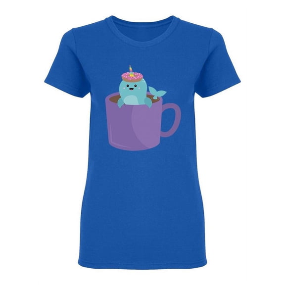 Cute Smiling Narwhal On A Mug Shaped T-Shirt Women -Image by Shutterstock, Female x-Large